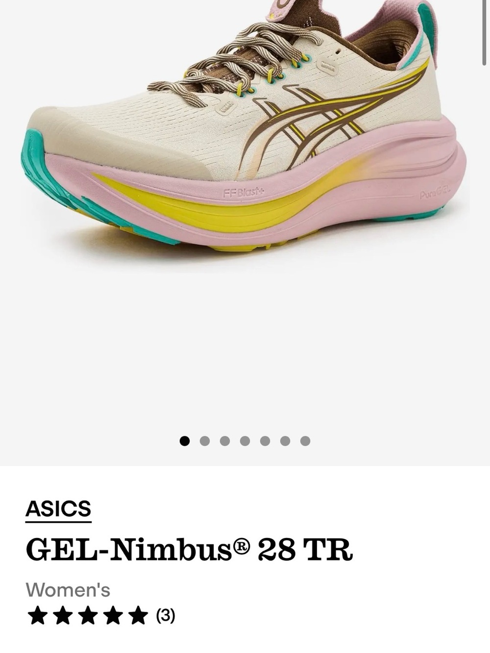 ASICS Women's GEL-Nimbus 28 TR Cream Pink Yellow Athletic Shoe NWT Size 8